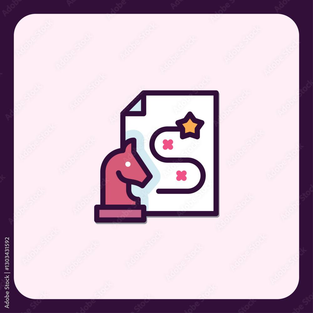 Strategic roadmap icon with chess knight piece for business planning Strategic roadmap icon with chess knight piece for business planning