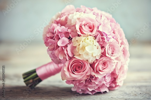 Elegant Pink and White Wedding Bouquet: Roses and Hydrangeas photo