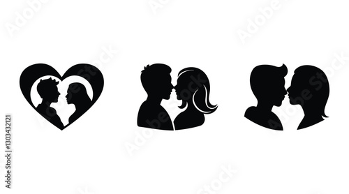 Romantic Couple Kissing Silhouette - Love and Affection Vector