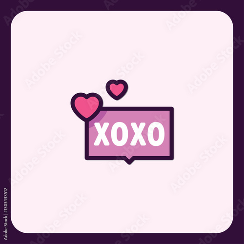 XOXO text message icon with heart shapes for affection sharing expression