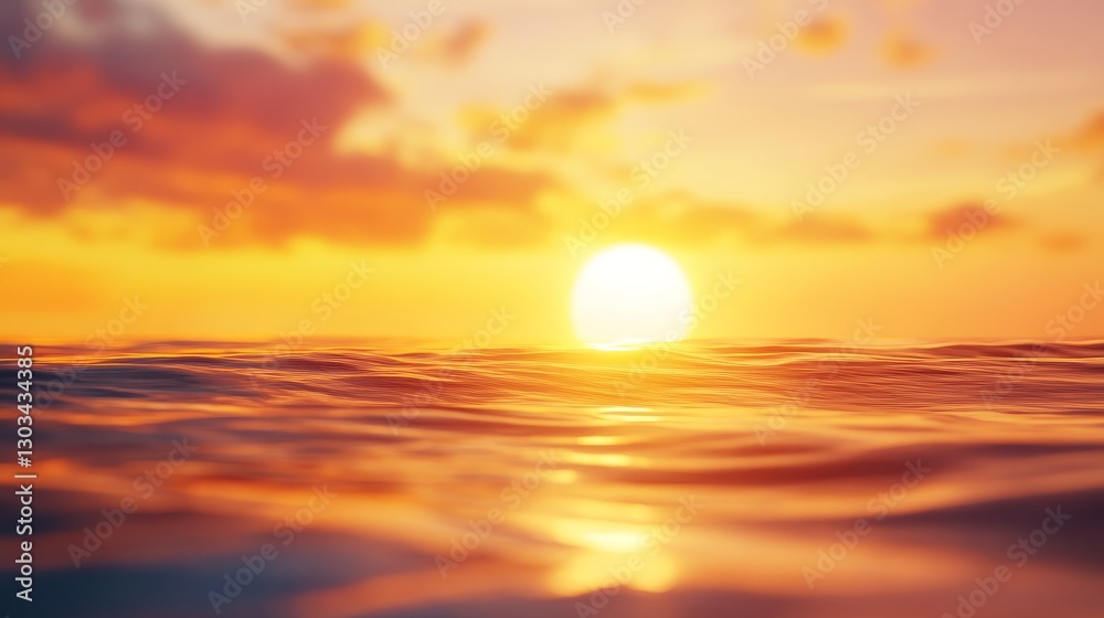 Serene sunset over calm ocean waves, creating a tranquil atmosphere with colorful skies Serene sunset over calm ocean waves, creating a tranquil atmosphere with colorful skies