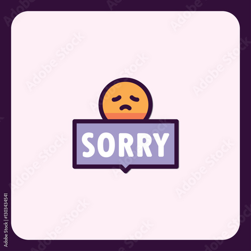 Apology message icon with sad face indicating regret and remorse mood