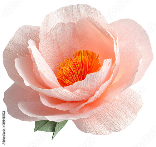 Isolated single paper flower peony made from crepe paper