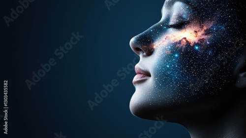 Cosmic Beauty with Stars and Galaxies on Female Face Art