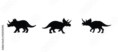 Triceratops Vector Silhouette Set | Prehistoric Dinosaur Graphics & Clipart