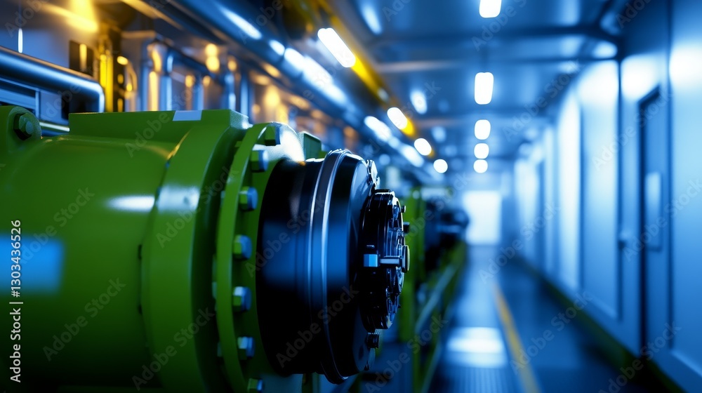 Close-up of industrial machinery in a modern facility with illuminated surroundings Close-up of industrial machinery in a modern facility with illuminated surroundings