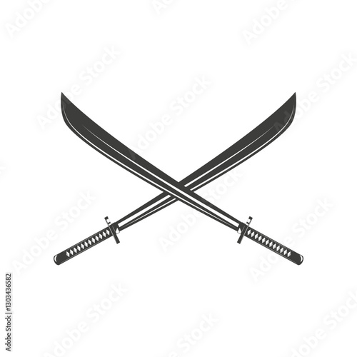 katana sword. Samurai and ninja weapon in retro style. Crossed samurai swords collection. Ninja shurikens.