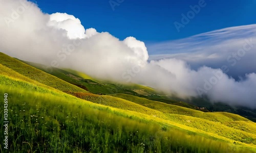 4K Time-Lapse of Clouds Rolling Over Green Hills and Mountains with Fog, Wind, and Rain