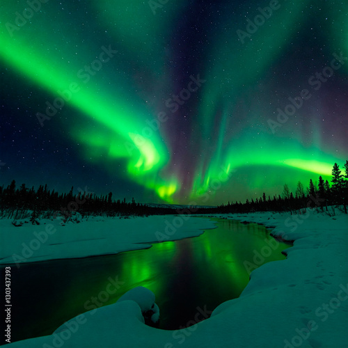 aurora borealis over the lake