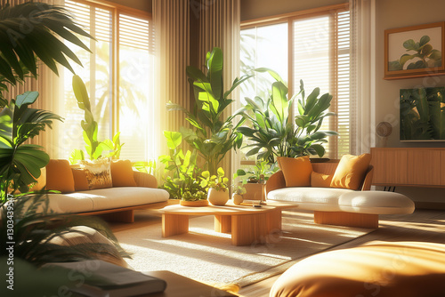 Bright Indoor Garden Lounge with Abundant Greenery and Sunlight