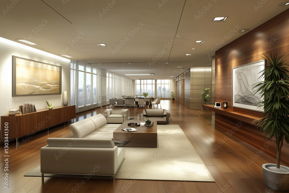 Elegant Waiting Lounge with Neutral Tones and Soft Lighting
