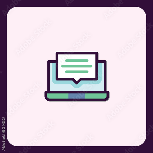 Laptop communication interface with messages for online collaboration icon