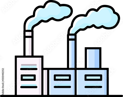  Industrial factory outline icon with smokestacks emitting pollution symbolizing manufacturing production and energy industry perfect for business engineering and economy concepts
