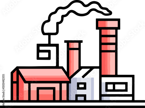  Industrial factory outline icon with smokestacks emitting pollution symbolizing manufacturing production and energy industry perfect for business engineering and economy concepts