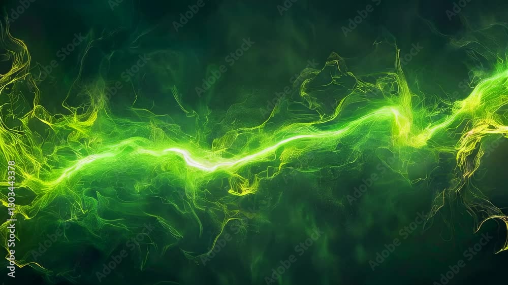 The effect of green plasma glow. Energetic green charge, lightning with static electricity on a black background.