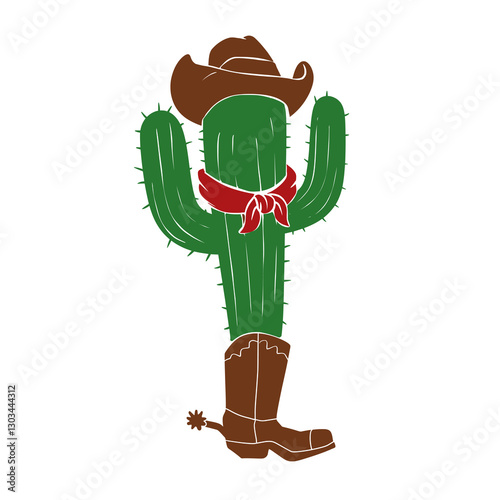 Cowboy Cactus Cartoon Vector