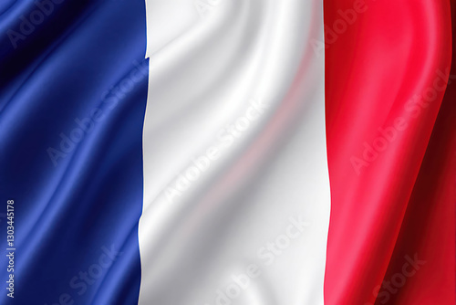 Flag of France blowing in the wind. Full page French flying flag. 3D illustration.