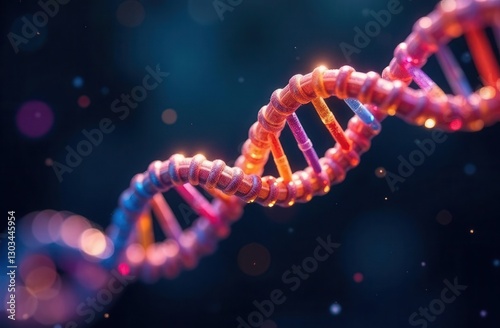 Rainbow DNA chain on dark background, close up