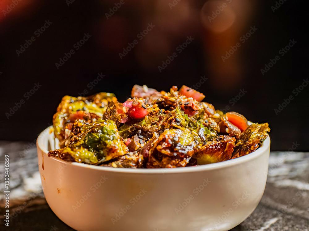 Close up shot of a bowl of grill vegetable