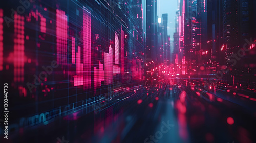 Wallpaper Mural Futuristic city street, data stream, night vision Torontodigital.ca