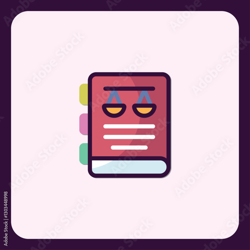 Law book icon featuring scales symbol represents legal documents record