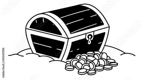 Treasure chest overflowing with coins on a white background