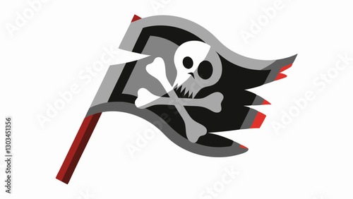 Pirate flag with skull and crossbones symbol, bold graphic design, black and red colors, copy space