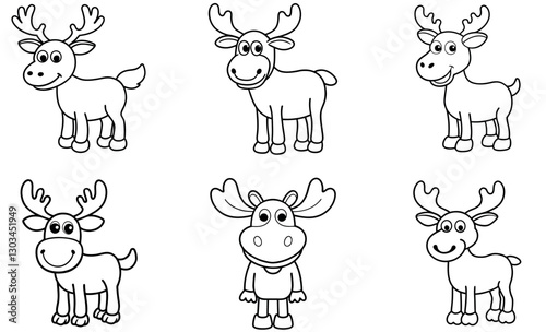 Cute Black and White Cartoon Moose Coloring Pages