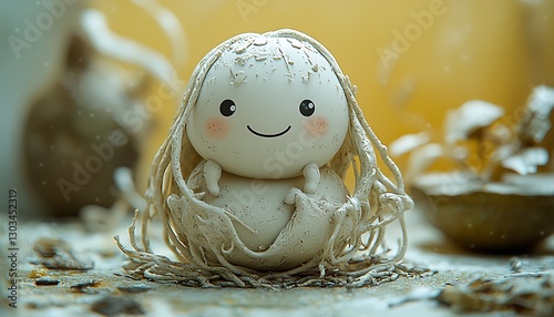 Cute creature nestled in dusty ruins