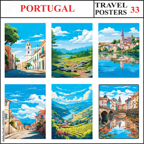 Portugal Faro Serra Da Estrela Tomar Travel Poster Wall Art Print Collection Set Part 33