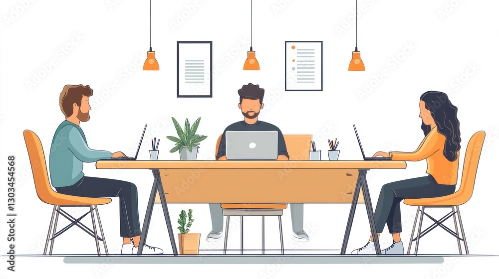 Collaborative Teamwork: A Modern Office Illustration Collaborative Teamwork: A Modern Office Illustration