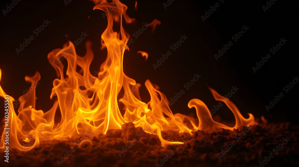 Intense Close-Up of Fiery Orange and Yellow Flames Burning Brightly on Dark Background - Powerful Dramatic Fire Blaze Image for Design and Web Background Intense Close-Up of Fiery Orange and Yellow Flames Burning Brightly on Dark Background - Powerful Dramatic Fire Blaze Image for Design and Web Background