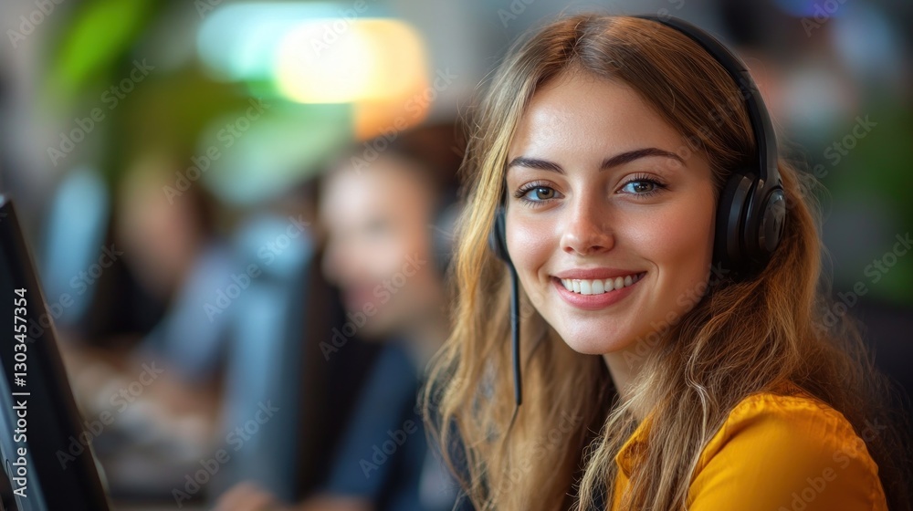 Smiling Customer Service Agent Wearing Headset Smiling Customer Service Agent Wearing Headset