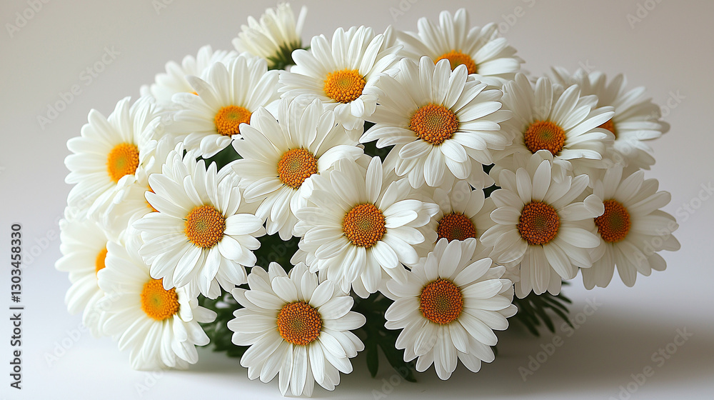 Obraz premium Bouquet of freshly picked daisies with bright white petals and yellow centers, isolated on a pure white background with soft even lighting, clean and minimalistic composition