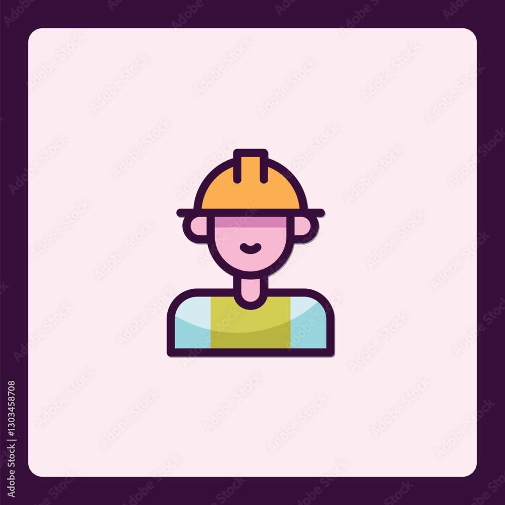Stylized construction worker icon with a protective yellow helmet design Stylized construction worker icon with a protective yellow helmet design