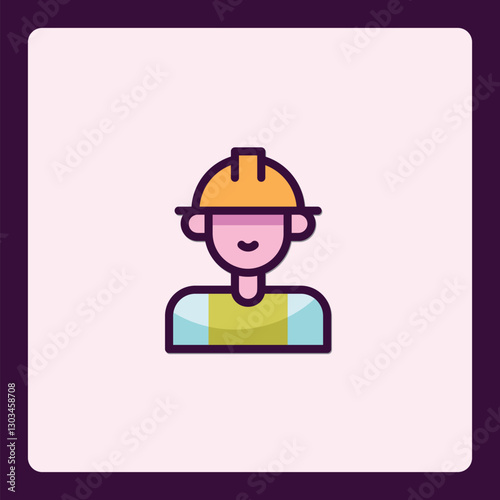 Stylized construction worker icon with a protective yellow helmet design