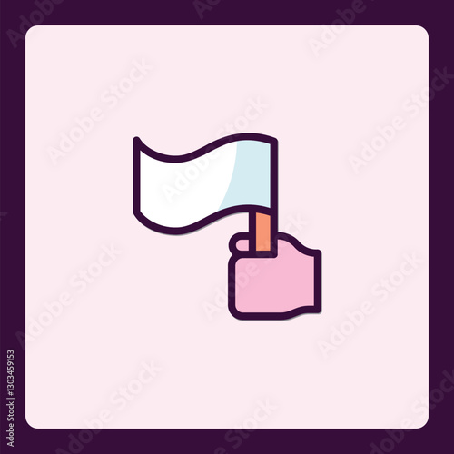 Hand holding aloft a pristine white flag, a symbol of truce or surrender