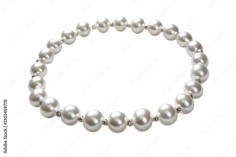 Elegant pearl necklace with delicate silver accents, showcased on a soft white background isolated on transparent background Elegant pearl necklace with delicate silver accents, showcased on a soft white background isolated on transparent background