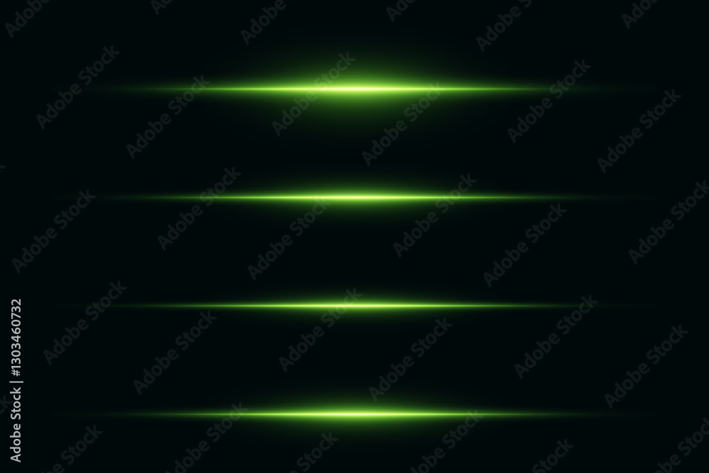 Neon green lines with flash effect. Light effect of laser beams.
