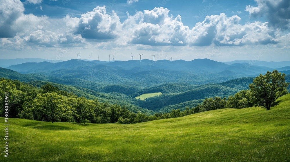 Appalachian Mountain Range vista with wind turbines Appalachian Mountain Range vista with wind turbines
