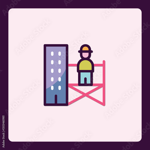 Minimalist Vector Icon Depicting Building Construction and Scaffolding Scene