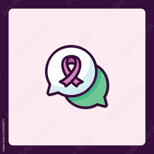 Elegant pink ribbon within speech bubbles offering hope and encouragement