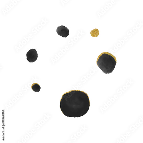 Organic Black Watercolor Drops With Gold