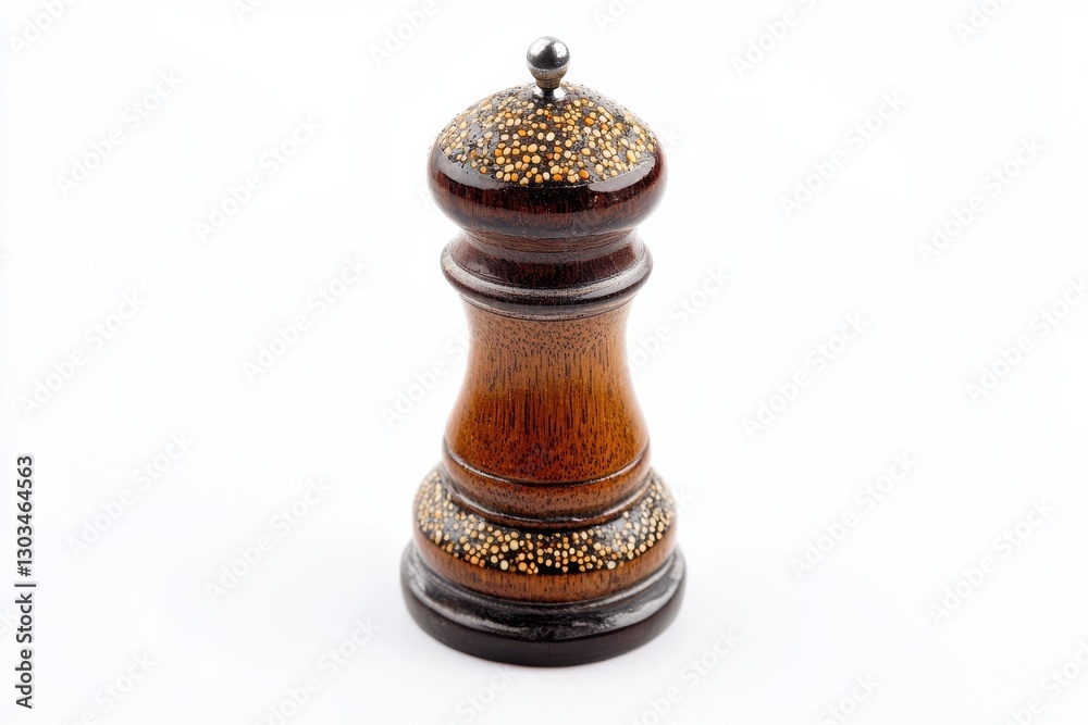 Elegant wooden pepper mill with intricate decorative detailing against a plain background isolated on transparent background Elegant wooden pepper mill with intricate decorative detailing against a plain background isolated on transparent background