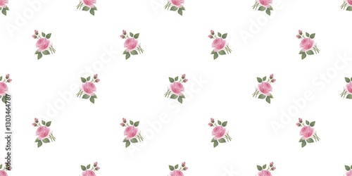 Seamless floral pattern with  a bouquet of pink roses on a white background. Ideal for delicate look, wedding project, birthday, summer dress, children party,  bed linen, gifts, handmade projects