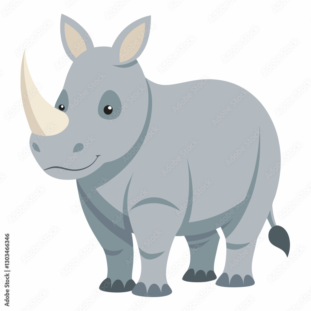 Cartoon grey rhino .Cute animal rhinoceros.Suitable for children's books, sticker, mascot, logo.Vector illustration on white background Cartoon grey rhino .Cute animal rhinoceros.Suitable for children's books, sticker, mascot, logo.Vector illustration on white background
