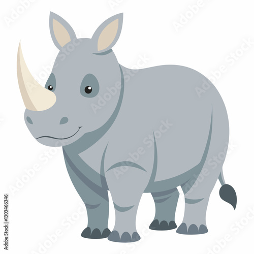 Cartoon grey rhino .Cute animal rhinoceros.Suitable for children's books, sticker, mascot, logo.Vector illustration on white background 