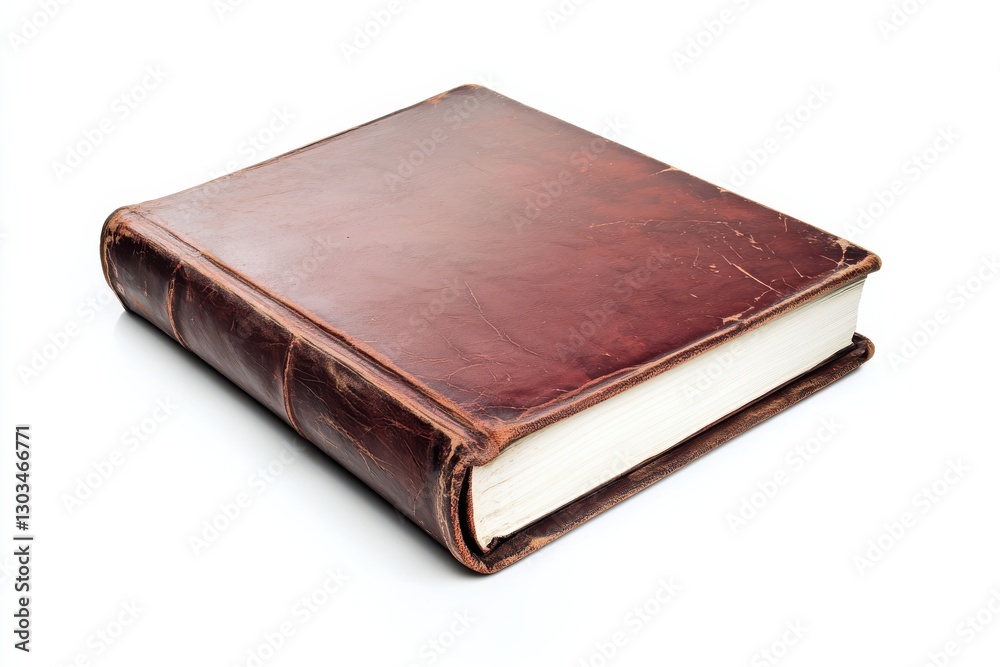 A rustic leather-bound book resting on a clean surface, evoking nostalgia and timelessness isolated on transparent background A rustic leather-bound book resting on a clean surface, evoking nostalgia and timelessness isolated on transparent background