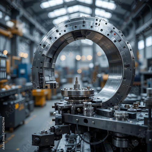 Metal products being bent on a bending machine, symbolizing precision and industrial transformation. A factory setting with a blurred modern background representing innovation and progress in manufact