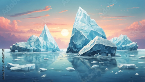 An Awe-Inspiring Perspective of Icebergs Towering Over the Ocean's Surface